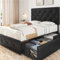 Yaheetech Cama Tapizado con Cabecero Ajustable en Altura 2 Cajones con Ruedas Espacio de Almacenamiento Cama Doble Matrimonial 140 x 200 cm Negro