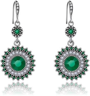 AILUOR Vintage Runde blaue Saphir Sonnenblumen baumeln Ohrringe, Frauen einzigartige Retro bunte ethnische böhmische Ohrringe Schmuck für Frauen