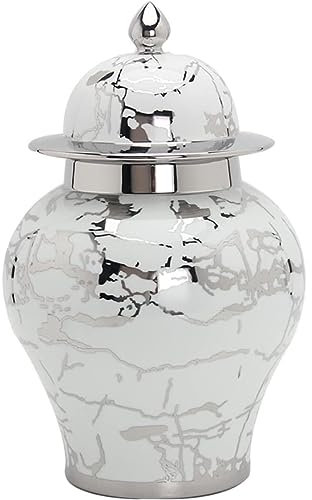 Dekorative Vase Ingwerglas Vorratsglas Keramik-Silber-Ingwerglas Mit Deckel, Chinesische Tradition, Dekorative Porzellangläser, Tempelglas Mit Deckel Ingwergläser Vase Deko Tempelglas (Color : A, SI