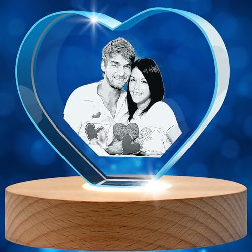 Dilamus Cristal 3D Personnalisé avec Photo - Photo en Verre de Cristal 3D, Cadeau Personnalisé, Cadre Photo Papa, Cadre Lumineux, Cadeau Maman Anniversaire, Cadeau Papa Personnalisé