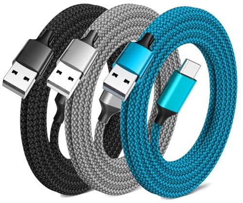 JISWK 3 Pack, 6FT USB A to USB C Charger Cable, Fast Charging, Braided, Compatible with Samsung Galaxy, Google Pixel, HTC, Sony XZ, oppo and More