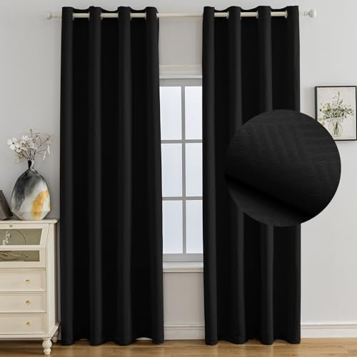 Ystyle Verdunklungsvorhänge 2er Set, Thermovorhang Gegen mit Ösen, 140x300 cm, Modern Gardinen Abdunkelnde Vorhänge Wohnzimmer Schlafzimmer, Schallschutz Vorhang, Nero