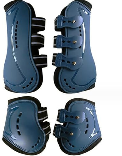 Frdhee Gamaschen & Streichkappen, 4er Set Gamaschen Pferd mit Schlagschutz Pferde-Sportstiefel Neopren Pferdesehne Bandage Reitausrüstung für Springen, Reiten, Events, Dressur, L, Blau