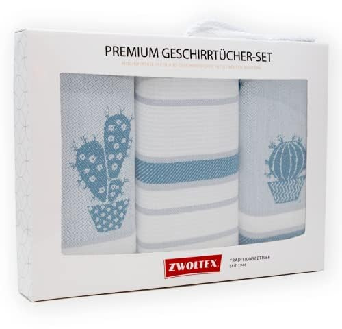 Hochwertiges Geschirrtücher Geschenkset aus 100% Baumwolle I Küchentücher 70x50 (Geschenkset (3x Küchentuch), Kaktus Blau