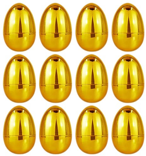 Warmhm Metallisch-Goldene Ostereier 12 Stück Befüllbare Glänzende Goldfarbene Scharniereier Zum Befüllen Von Körben Mit Leckereien Überraschungseiern Und Der Ostereiersuche