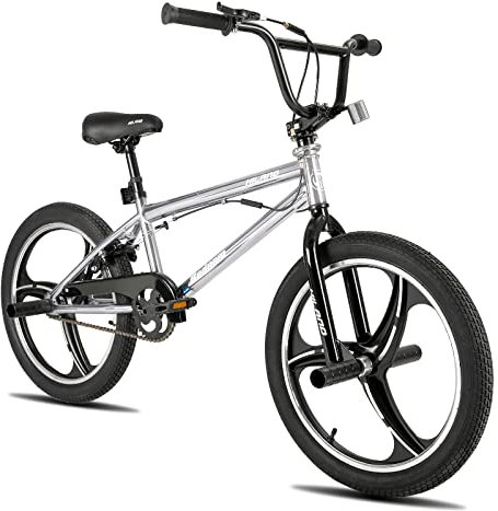 Hiland 20 Zoll 3 Speichen Kinder BMX Fahrrad für Jungen Mädchen ab 7-13 Jahre alt, 360 Grad Rotor Freestyle, 4 Pegs Kinder BMX Fahrrad, Silber