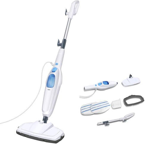 1500W Steam Mop, Detachable Handheld Cleaner, 400ml Water Tank, Floor Steamer/carpet Steamer, Fast heat up for Hardwood Laminates Tiles Car, 2 Washable Microfiber Pads