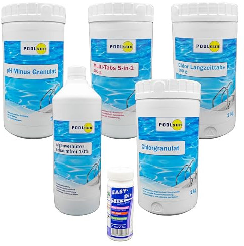 PoolSun Pool Wasserpflege Starter Set 6-teilig – Starterset für Einsteiger