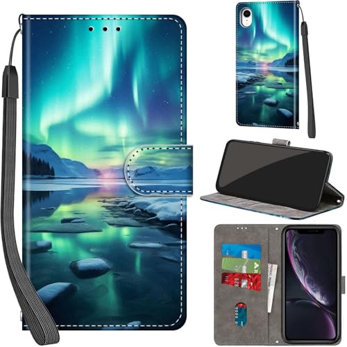 Haninsuze Handyhülle für iPhone XR Hülle PU Leder Schutzhülle Klappbar mit Kartenfach Ständer Handytasche mit Kameraschutz Flip Case Klapphülle für iPhone XR, Schneeberg