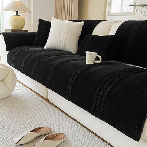 UracOn Sofaschoner rutschfest - Sofaschutz Für Haustier Katze Hunde - Universal 1 2 3 4 Sitzer Sofabezug u Form Couch - Geeignet für alle Jahreszeiten (Schwarz - 70 x 180 cm)