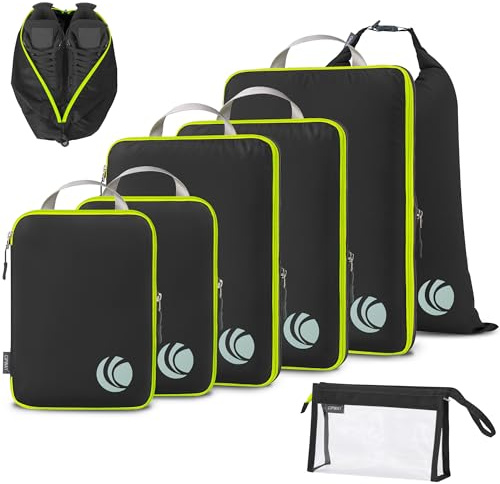 Cipway Kompression Koffer Organizer Set für Rucksack ,Ultraleichte Packtaschen Compression Packing Cubes Packwürfel Kofferorganizer Packtaschen Kleidertaschen für Reiseorganizer(schwarz, 8 Stück)