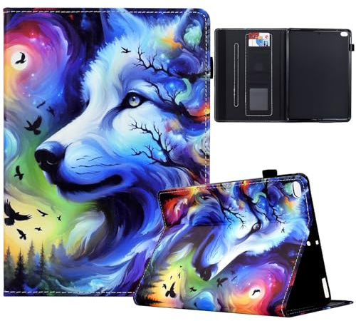 TEDTIKJT Custodia per iPad Mini 1-5 Tablet Cover in PU Pelle con Supporto Flip Protezione 7.9 - Lupo Stellato