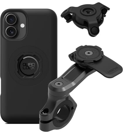 Quad Lock Handlebar Motorcycle Phone Mount PRO Kit with Vibration Dampener and iPhone 16 Plus MAG Phone Case