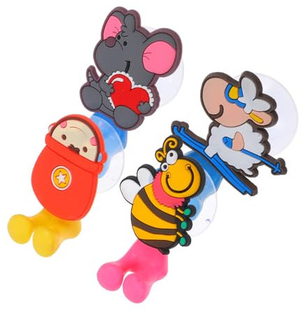 Cabilock 4stücke Zahnbürstenhalter Mit Saugnapf Cartoon-Tier-Design Wasserdichtes Gummi-Material Für Badezimmer Küche Und Zuhause Einfache Montage Ohne Bohren