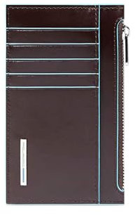 PIQUADRO – Portacarte Blue Square – in Pelle – Protezione RFID, 10 fessure per carte, 1 comparto interno e porta monete – Colore Mogano – Unisex
