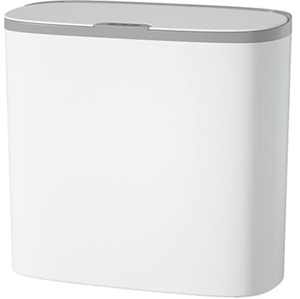 FutrLiv Papelera inteligente de 14 l con sensor de movimiento, impermeable, compacta y delgada, ideal para baño, cocina, oficina y dormitorio. Blanco con detalles dorados, elegante y funcional.