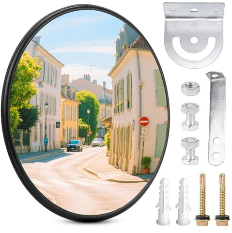 Traffic Mirror 30 cm, Round Convex Mirror with Bracket, Wide Angle Mirror 130° for Garage, Driveway, Warehouse, Street Mirror, Exit Mirror & Parking Aid, Parabolic Mirror, Garage Mirror Outdoor Indoor