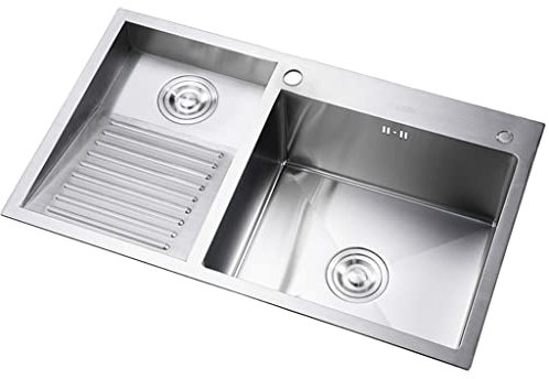 Fregadero de acero inoxidable con tabla de lavado, lavabo de doble tazón de 80 cm para cocina, piscina, balcón, fácil de limpiar, duradero, fregadero doméstico