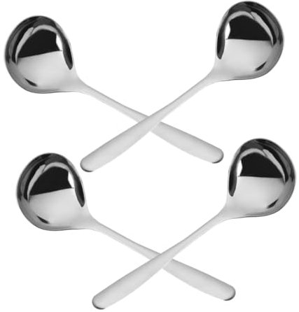 Hemobllo 4 Piezas Cuchara grande de acero inoxidable. cuchara de cocina cucharones para servir curvo cocinar cucharón caldo cucharones de sopa cuchara para salsas cucharones de crema Plata