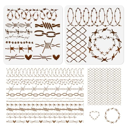 Doodlream 2 Stück Stacheldraht Schablone Zum Malen Draht Schablone Zeichenvorlage DIY Handwerk Farbe Vorlage Für Wand Home Decor Holz Brennen Karte Journal Leinwand 30 × 30cm