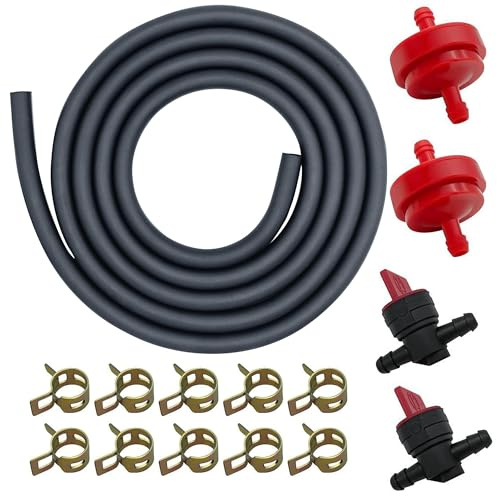 Strongthium 6mm (1/4) Universal Fuel Line Hose Kit 2M (6.6Ft) Gas Tubing Pipe with Fuel Filters Shut-Off Valves & Hose Clamps Compatible with Briggs & Stratton Honda MTD Craftsman Lawn Mower Go Kart