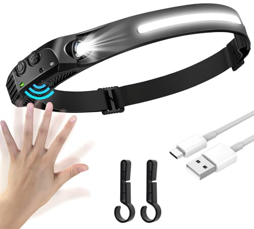 1 x Headlamp LED Rechargeable USB Super Bright Head Torch Super Bright 350 Lumen Head Torch 230° COB Sensor Headlamp 5 Light Modes Lightweight IPX4 Waterproof Headlight for Fishing [Energy Class A+++]