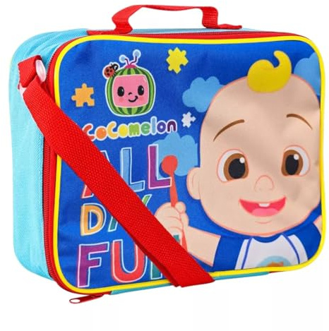 CoComelon Kids Lunch Bag - Isolierte Thermo-Lunchbox mit verstellbarem Gurt, Tragegriff, wasserabweisend, abwischbare Innenseite - Schule, Kindergarten, Reisen - Offizielles Charakterdesign