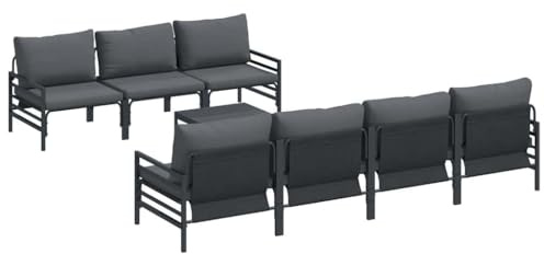 vidaXL Garden Sofa Set with Cushion 8 pcs Anthracite Steel & Fabric, Garden and Terrace, Modern Outdoor Sofa Set, Sectional, Patio Seating, Deck Furniture, Lounge for Relaxation