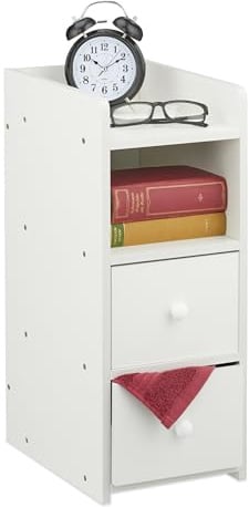 Relaxdays Nachttisch, 2 Schubladen, HxBxT: 55 x 22,5 x 34 cm, Schlafzimmer, Nachtschrank, weiß