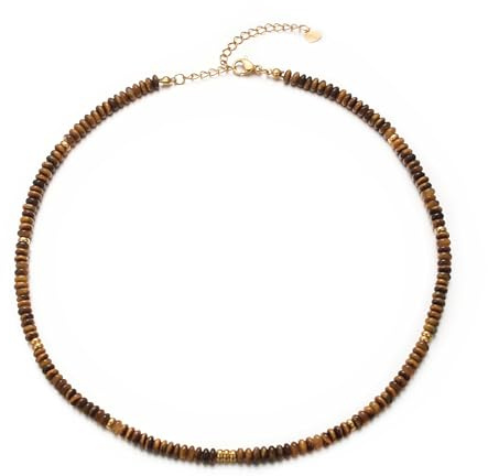 Aleasha Weiße Jade Gelbgrüne Xiuyan-Jade Kette Lemon Tigerauge 4mm Stein Boho Choker Damen Gold Edelstahl Halskette Handgefertigt Schmuck 38+6cm