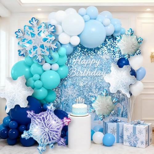 158Pcs Palloncini Frozen Compleanno Decorazioni Blu Bianco Frozen Arco Palloncini Snowflake Alluminio per Bambini Ragazza Compleanno Baby Shower Addobbi Bambina