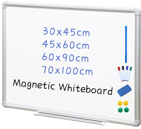 DEVELOP Small Magnetic Whiteboard - 45x30 cm Dry Erase Hanging White Board 30 x 45 Aluminium Frame with Essential Accessories Wall Mounted for Office, Home, School