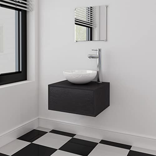 Frdhee Waschbeckenschrank Badezimmer Set,3-TLG. Badmöbel-Set mit Waschbecken Schwarz für Badezimmer,Gäste WC & Bad
