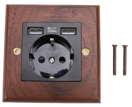 Wandsteckdose mit 2 USB Anschlüssen und Schwarzer Nussholzplatte 16A Steckdose für Wohnzimmer Schlafzimmer