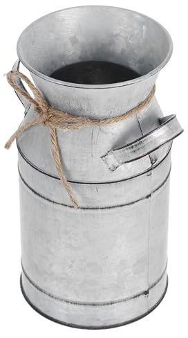 Vaso Rustico in Ferro Stile Brocca Latte Argento Vintage | Uso Versatile, per Centrotavola e Home Decor, Finitura Retro, Forma Milk Jug