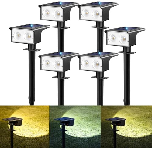 btfarm Lot de 6 Lampe Solaire Extérieur, Spot Solaire Exterieur 3 Couleurs (3000/4500/6000 K) – Projecteurs Solaire IP65 Étanches,Lumiere Solaire pour Jardin Allée Chemin