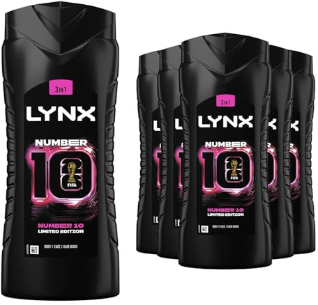 Lynx FIFA No.10 Limited Edition 3 in 1 Shower Gel for Men 500ml Pack of 6 Hair Face & Body Wash Refreshing Fragrance Lynx Shower Gel for Men Multipack