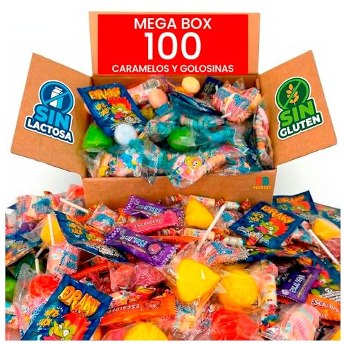 Mega Pack 100 Chuches, Golosinas y Caramelos para Relleno de Piñata, Bolsas de Cumpleaños, Fiestas, Halloween, Navidad - Surtido Envuelto Individualmente Sin Gluten y Sin Lactosa