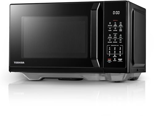 Toshiba 800W Flatbed Microwave Solo Digital 23L Black Microwave Oven with 11 Power Levels, 7 Auto Menus, Chef Defrost, +30S Express Cook, Easy Clean Without Turntable, Clock and Timer, MW3-EM23PFF(BK)