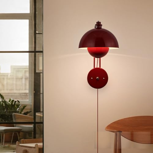 TZSMUM LED Wandleuchte 3000K/4000K/6000K Dimmbar Wandlampe mit Schalter Stecker Lesen Wandbeleuchtung Innen Modern Kreativ Design Eisen für Schlafzimmer Wohnzimmer Flur (Rot)