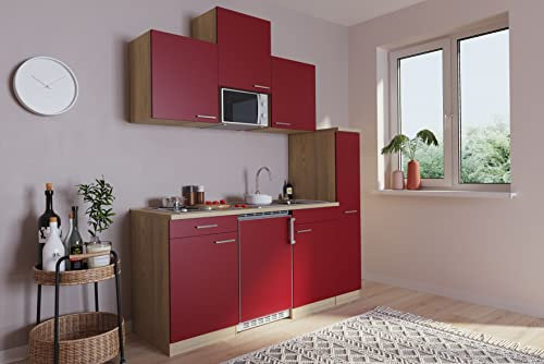 Küche Miniküche Singleküche Küchenzeile Eiche Rot Luis 180 cm Respekta