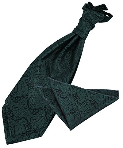 DQT Mens Paisley Floral Jacquard Pre-Tied Scrunchie Cravat & Pocket Square Set (2pc) – Wedding, Business & Formal - Emerald Green