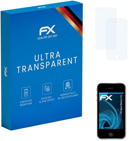 atFoliX Schutzfolie kompatibel mit Apple iPhone 4 / 4s Folie, ultraklare FX Displayschutzfolie (3er Set)