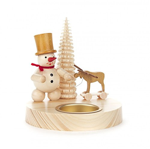 Dregeno Erzgebirge - Teelichthalter mit Schneemann und Elch natur - 10cm