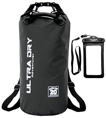 Ultra Dry Adventurer 30L Dry Bag Backpack - Premium Black, Waterproof Bag with Waterproof Phone Pouch & Padded Backpack Straps for Kayaking, Canoeing, Boating & Camping