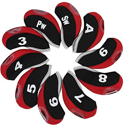 10 Stück Golfschläger-Kopfbedeckungen, Golfschläger-Kopfbedeckung, Golfschläger-Kopfbedeckung, mit Zahlen (rot)