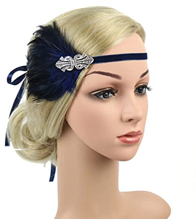 Lurrose Plume Autruche Bleu Marine Serre-tête Plumes Autruche Coiffe Strass Pailleté