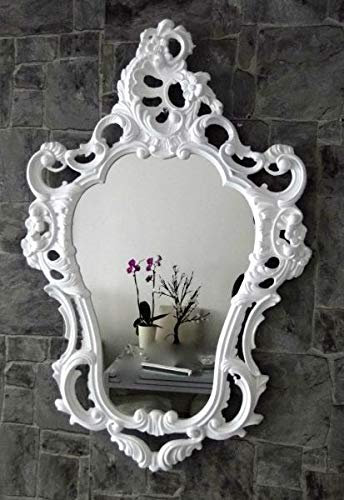 artissimo Barock Wandspiegel Weiß Barock Oval Hochglanz Jugendstill Badspiegel 50X76 3039