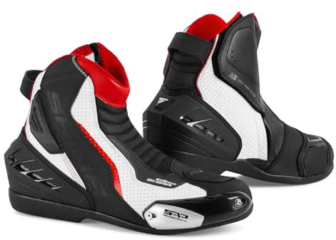 SHIMA SX-6 Men, Scarpe Moto Uomo | Rinforzate Stivali Moto Uomo in Pelle, Supporto alla Caviglia, Suola Antiscivolo, Impugnatura del Cambio (Bianco, 45)