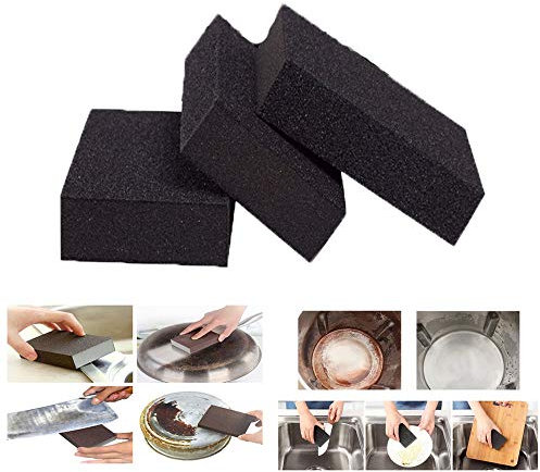 Uhat Pack 3 Magic Nano Emery Sponge Brush Kitchen Cleaning Derusting Tool Remove Stubborn Stain (Black)